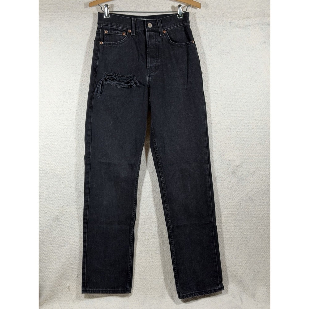 Topshop Womens W25 L32 Black Dad Jeans High Rise Distressed Grunge Streetwear